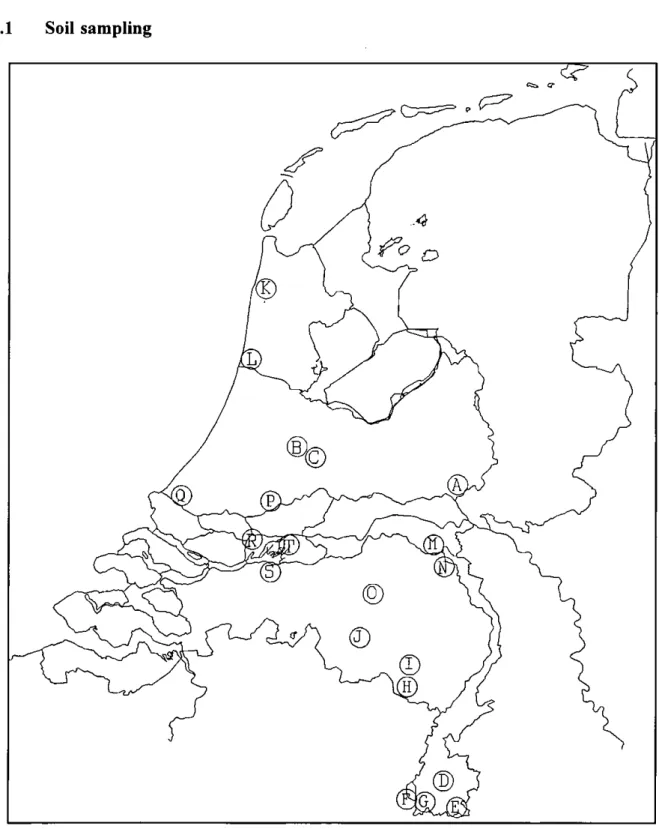 Figure 2.1. Map of the Netherlands showing the locations of the sampling sites. For site codes see Table  2.1