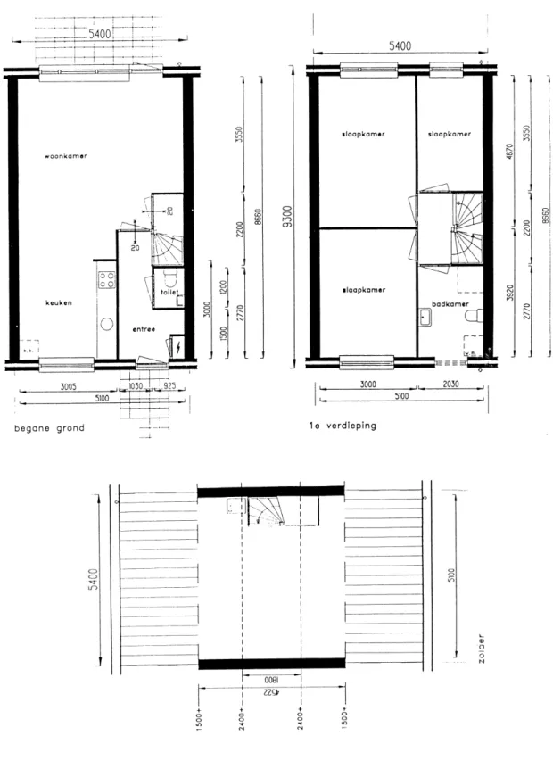 Figuur 1 Schematische weergave van de referentie tussenwoning, zoals die is gehanteerd in dit rapport