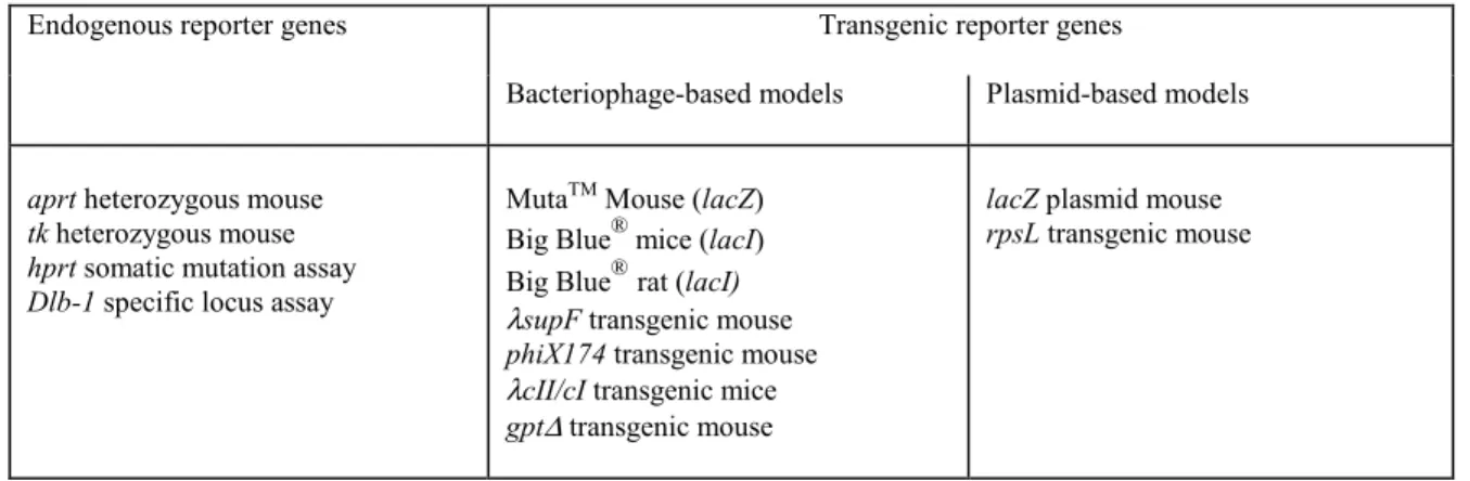 Table 2: Promising novel in vivo gene mutation assays in mammals