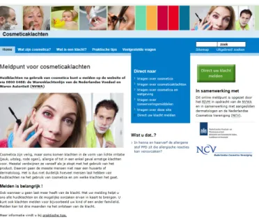 Figure 3.   Website of the CESES project, enabling consumers to report  undesirable effects attributed to cosmetics use, see also  http://www.cosmeticaklachten.nl (in Dutch)