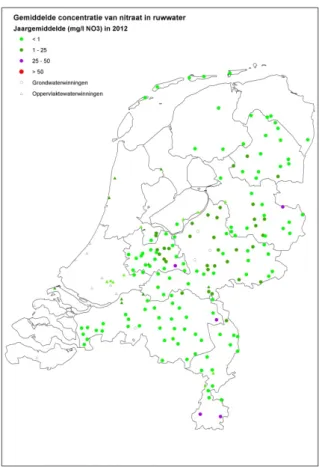 Figuur 2.4 Jaargemiddelde voor nitraat in ruwwater 