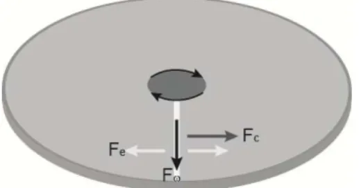 Figure 3.1 Schematic overview of relevant forces for centrifugal microfluidics.  