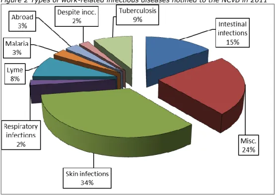 Figure 2 Types of work-related infectious diseases notified to the NCvB in 2011  