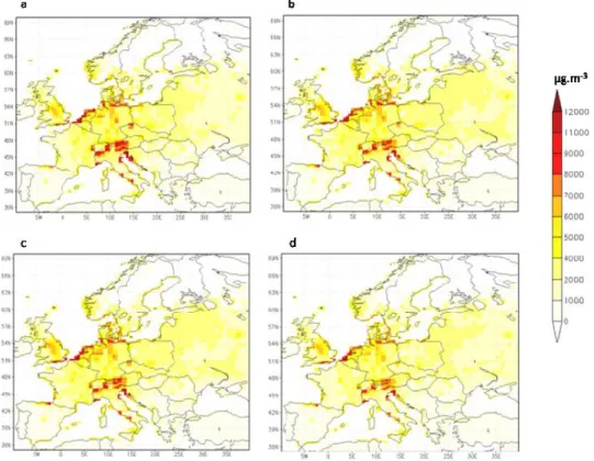 Figure 8. Predicted soil concentrations of PCB-153 in Europa at mid 2030. 8a: 