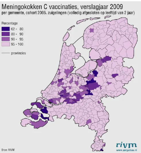 Figuur 3.2: Vaccinatiegraad voor Meningokokken C in Nederlandse gemeenten (2009) 