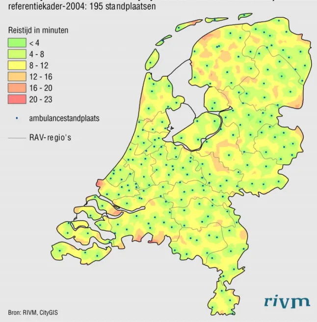 Figuur 3: Referentiekader-2004 bij 195 standplaatsen, spreiding doorgerekend met  het rijtijdenmodel-2008 voor de spits 