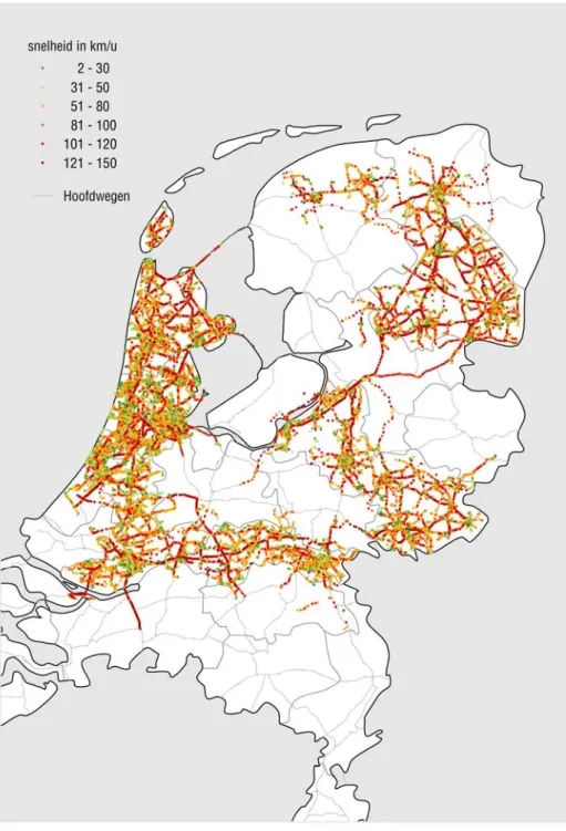 Figuur 7: Metingen snelheden A1-ritten uit het Acute Zorg Netwerk (Ambunet) in de  steekproef (augustus- oktober 2007) 