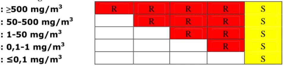 Figuur 2: De risicomatrix. R(ood) = onderneem actie; S (geel) = signaal wordt  afgegeven door instrument