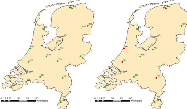 Figure 2 The Dutch National Air Quality Monitoring Network for Precipitation over the period 1992-2004 (left  panel) and since 2006 (right panel)