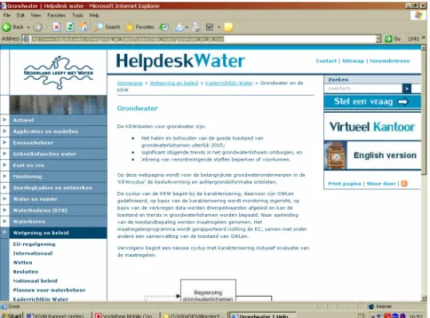 Figuur 5.1. Screendump van de KRW – grondwater hoofdpagina op de website van de Helpdesk Water