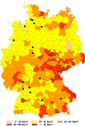 Figuur 7 Radonconcentraties in huizen, Duitsland (Bron: 