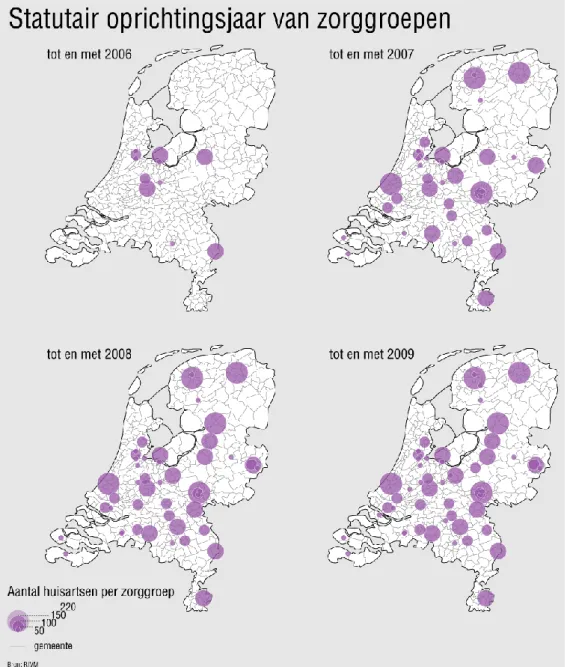 Figuur 3.2: De oprichting van zorggroepen in Nederland gedurende periode 2006 tot en met 2009 