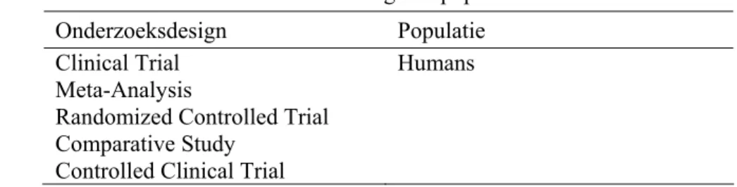 Tabel 1.  Selectiecriteria mbt onderzoeksdesign en populatie 