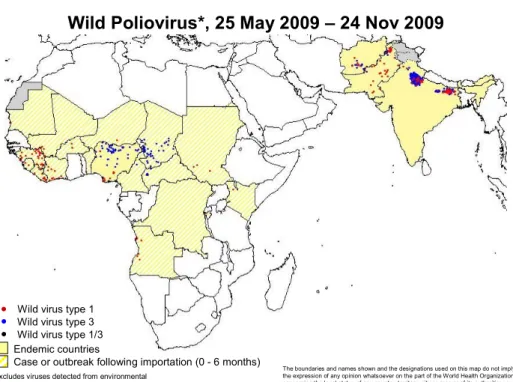 Figure 7  Wild poliovirus infected districts, 25 May 2009 – 24 Nov 2009 