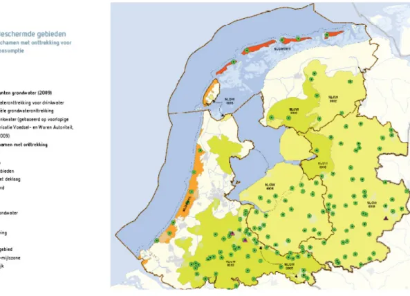 Figuur 4.1   Onttrekkingen voor menselijke consumptie in grondwaterlichamen in stroomgebied Rijn  (Bron: SGBP Rijndelta Nederland, versie 22 december 2009)