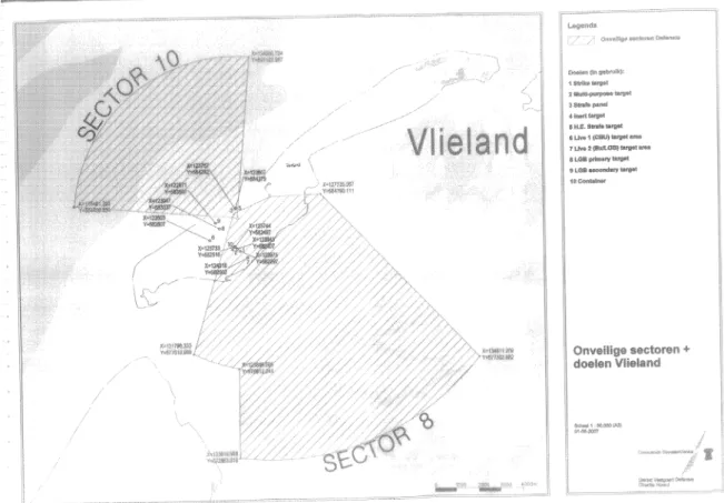 Figuur 1 Overzicht van situatie op Vlieland met sectoren en doelengebieden 