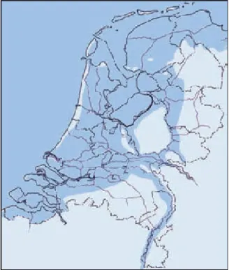 Figuur 1: Risicogebieden voor overstroming vanuit zee of rivier. 