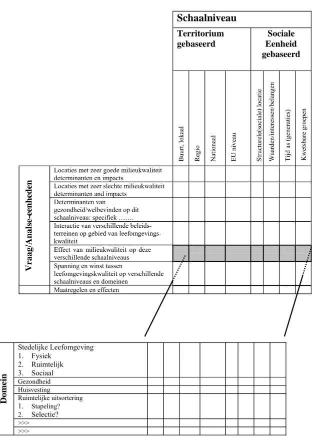 Figuur 5 Multidimensioneel schema: beleidsvragen en domeinen, schaalniveau, risicogroepen 