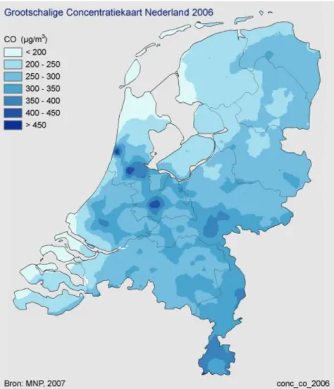 Figuur 6. Achtergrondconcentraties van CO in Nederland. 