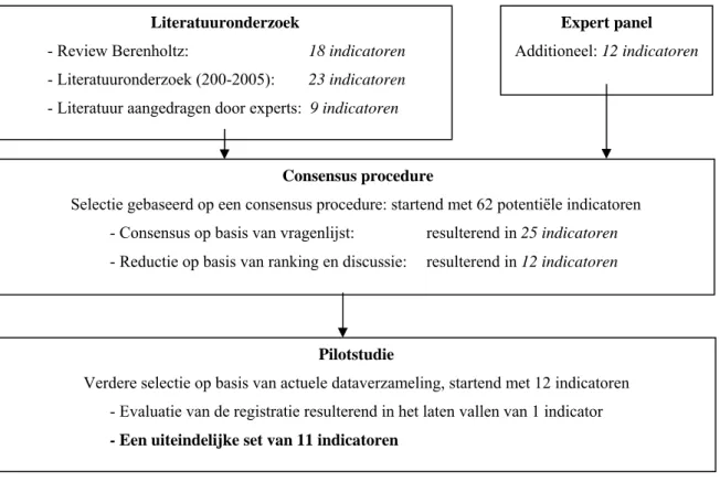 Figuur 1 geeft het proces weer, waarin een uiteindelijke set indicatoren is geselecteerd