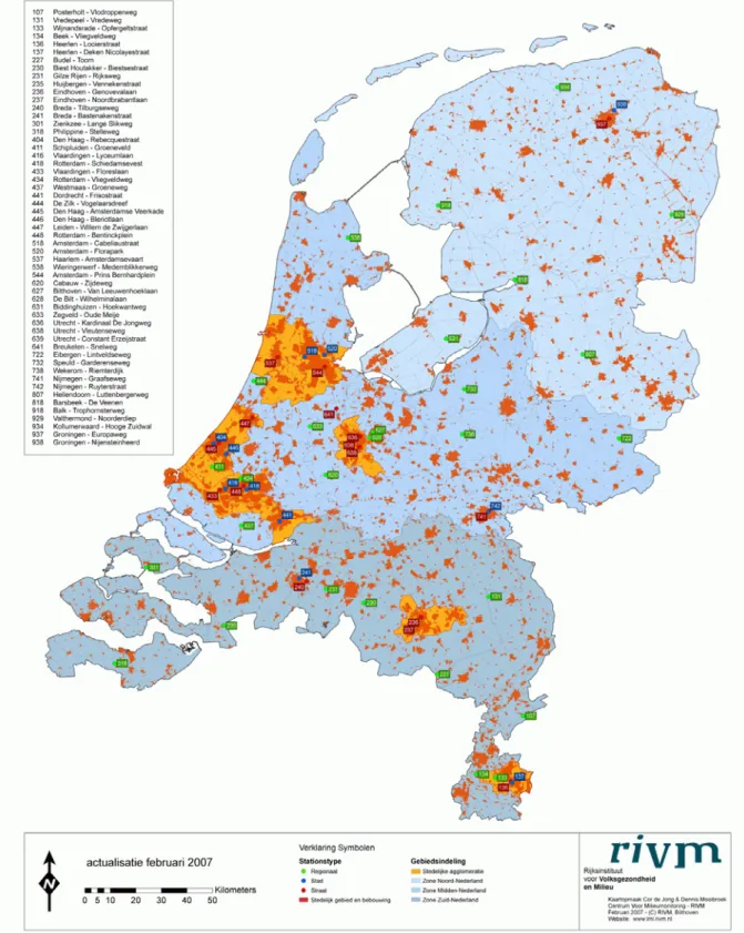 Figure 1 Overview of the Netherlands with agglomerations in orange and zones in blue shades