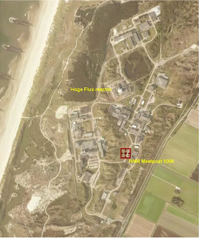 Figuur 4 toont een luchtfoto van het gehele OLP-terrein, met daarop aangegeven de meetpost