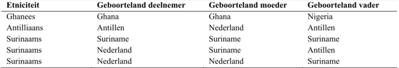 Tabel 1 Indeling etniciteit (voorbeeld) 