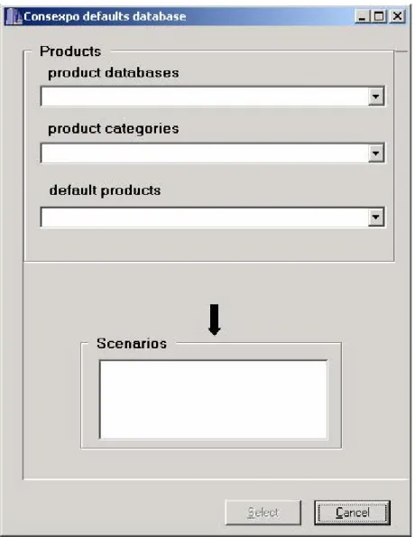 Figure 6 Database of default scenarios, models and parameter values linked to types of products in   ConsExpo 4.0 