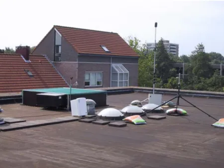 Figuur 3.2 De tweede meetlocatie op het dak van het gemeentehuis in Castricum, 27 juni t/m  24 juli 2005 