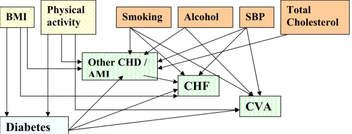 Figure 2: Structure of dependency relations between risk factors, diabetes mellitus  and several cardiovascular diseases
