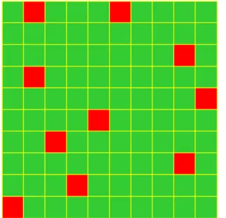Figure 2.1. Graphical representation of the leaching criterion. Green grid cells indicate a concentration  below 0.1 µg dm -3 , red grid cells indicate a value at or above 0.1 µg dm -3 