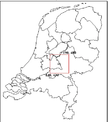 Figuur A.2 Gebiedsuitsnede in Nederland gebruikt voor het testen