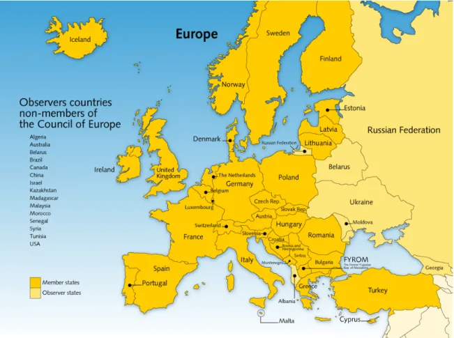 Figuur 2.7 Leden en waarnemende landen van de Raad van Europa in december 2008 (13) 