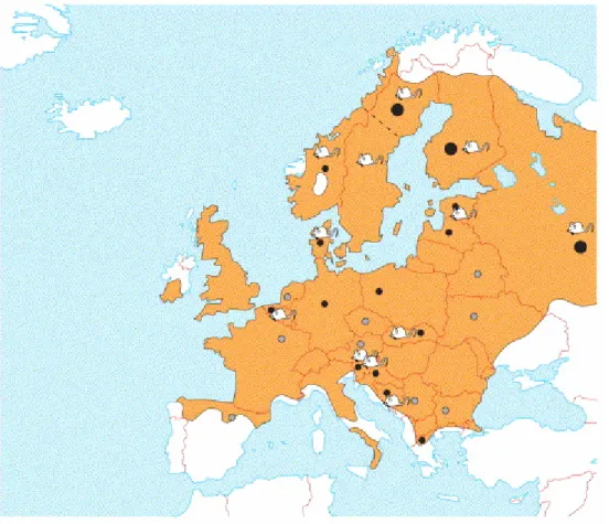 Figure 5. Map of distribution of Puumala hantavirus and its carrier rodent Myodes glareolus in  Europe