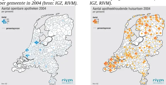 Figuur 4 geeft inzicht in de regionale spreiding van apotheken in Nederland. Deze  kaart toont dat de geografische spreiding van apotheken in de noordelijke 