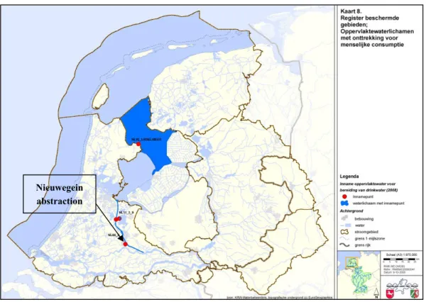 Figure 4.1  Register of protected areas in the Rhine sub-basin; bodies of surface water used for the  abstraction of water for human consumption (draft Rhine RBMP, December 2008)