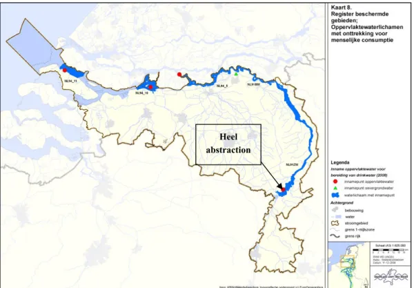 Figure 4.3  Register of protected areas in the Meuse sub-basin; bodies of surface water used for the  abstraction of water for human consumption (draft Meuse RBMP, December 2008)