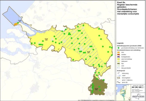 Figure 4.4  Register of protected areas in the Meuse sub-basin; bodies of groundwater used for the  abstraction of water for human consumption (draft Meuse RBMP, December 2008)