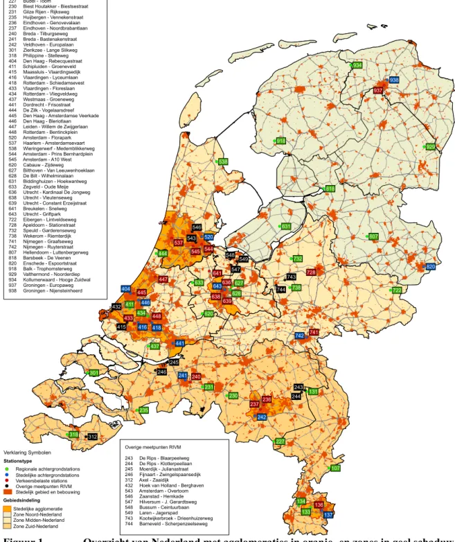 Figuur 1    Overzicht van Nederland met agglomeraties in oranje- en zones in geel schaduw  aangegeven