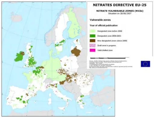 Figure 11 Change in area designated as NVZ in the European Union (Source: EC,  2010b)