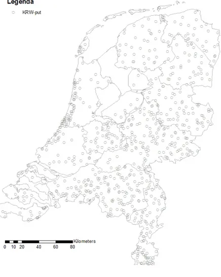 Figuur 3.2 Kaart met alle putten uit het meetprogramma grondwaterkwaliteit  van de KRW, zoals gebruikt voor de Stroomgebiedsbeheerplannen in 2009  (bron: KRW-Portaal)