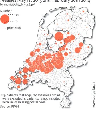 Figure 2.3 Geographical spread of tularaemia cases in the Netherlands, 2011-2014.