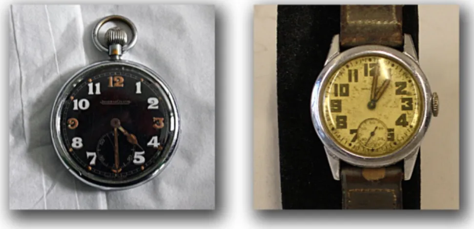 Figuur 6 Twee voorbeelden van oude radioactieve uurwerken.  