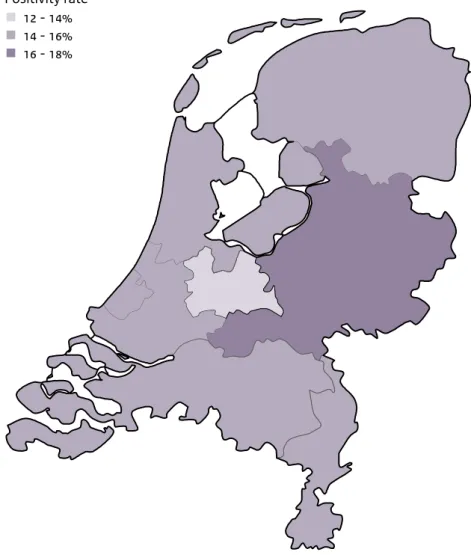 Figure 2.1 Positivity rates of STI by region, the Netherlands, 2014  Positivity rate