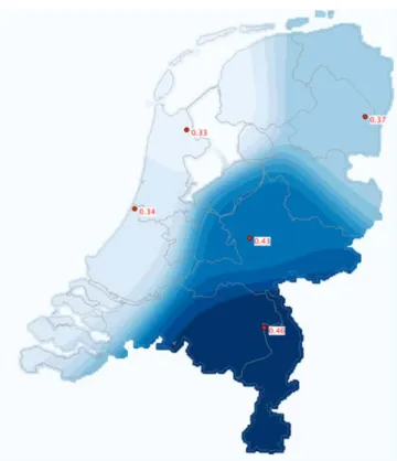Figure 4 Interpolation of EC concentrations measured at rural locations for the  whole area of the Netherlands