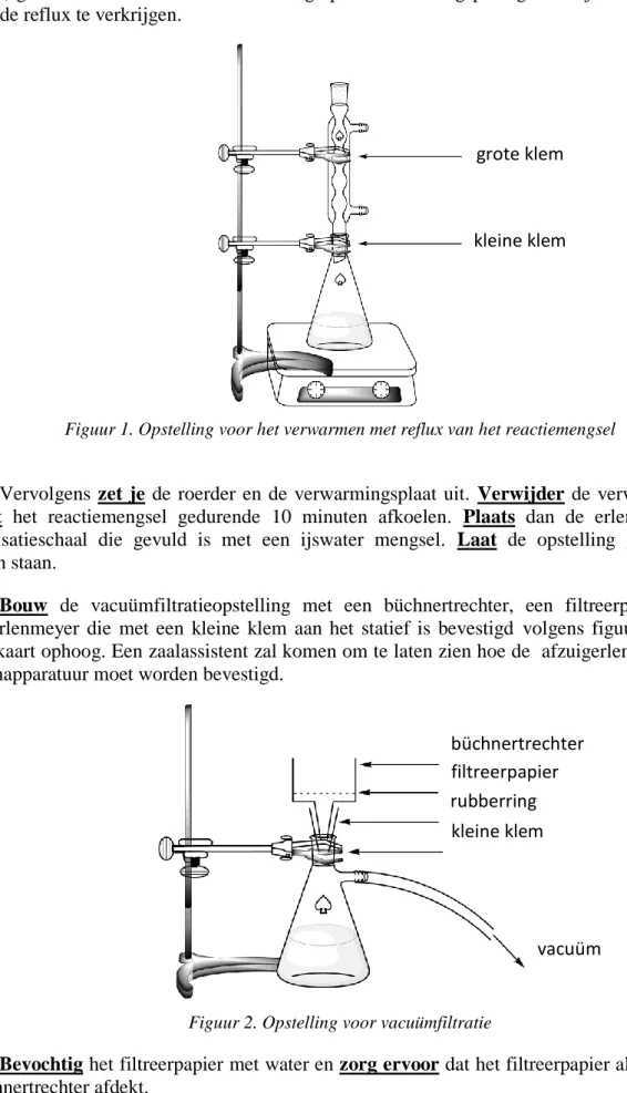 Figuur 1. Opstelling voor het verwarmen met reflux van het reactiemengsel  