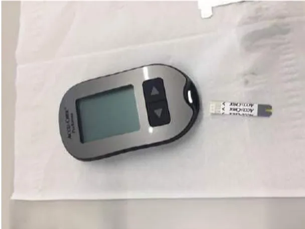 Figuur 1 Glucosemeter met teststrip 