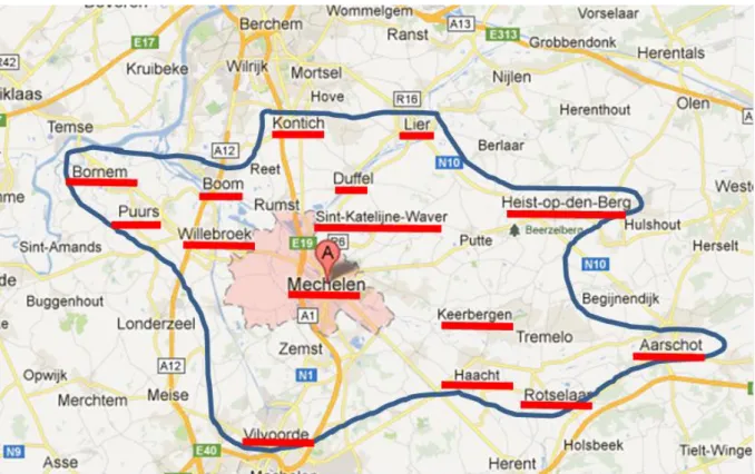 Figuur 1. Regionale steekproef LiSO: ruime omgeving rond Mechelen 