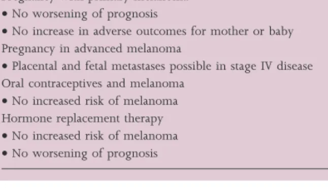Table 11 Recommendations regarding pregnancy and hormone replacement therapy