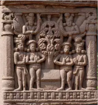 Figure 4. Relief showing figures offering garlands. Stupa 1 at Sanchi. Madhya Pradesh,  India